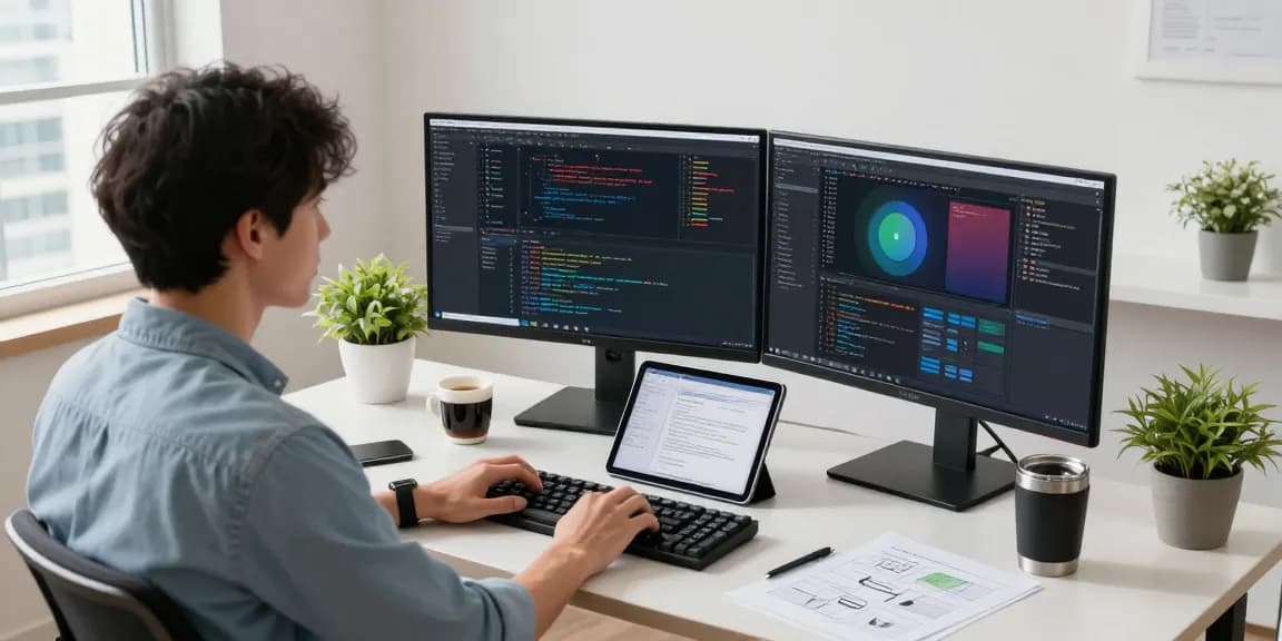 Developer working on innovative applications; telegram中文版下载 showcased in a productive software development environment.