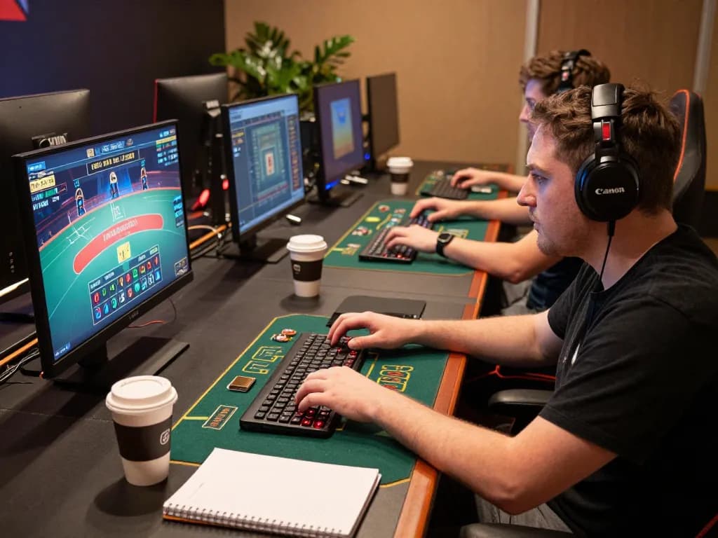 Play online casino games at cm88-bet from a cozy home setup with a focused player at the laptop