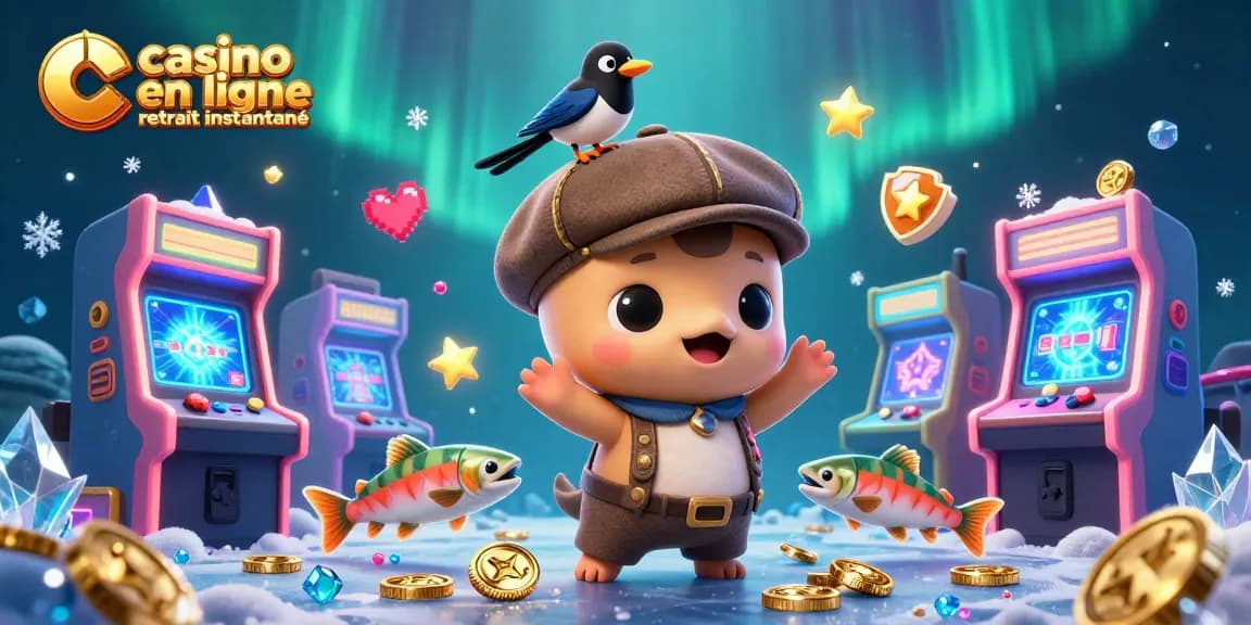 Visualisez une scène dynamique avec "casino en ligne retrait instantané", mettant en vedette Nessie et ses amis dans un environnement de jeu vibrant.