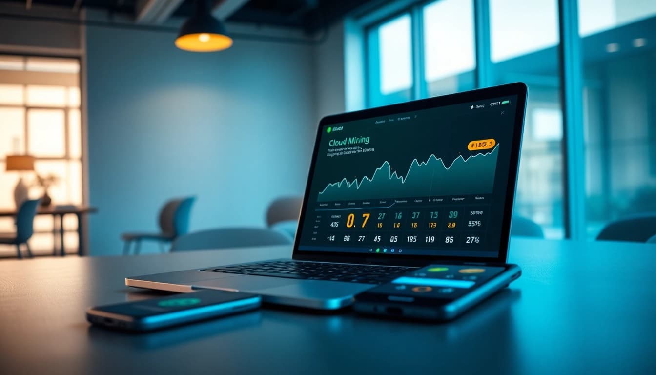 Engaging visual of a cloud mining app interface showcasing rising Bitcoin earnings.