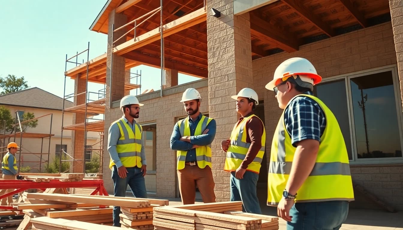 Workers engaged in Austin construction, showcasing teamwork and dedication on a building site.