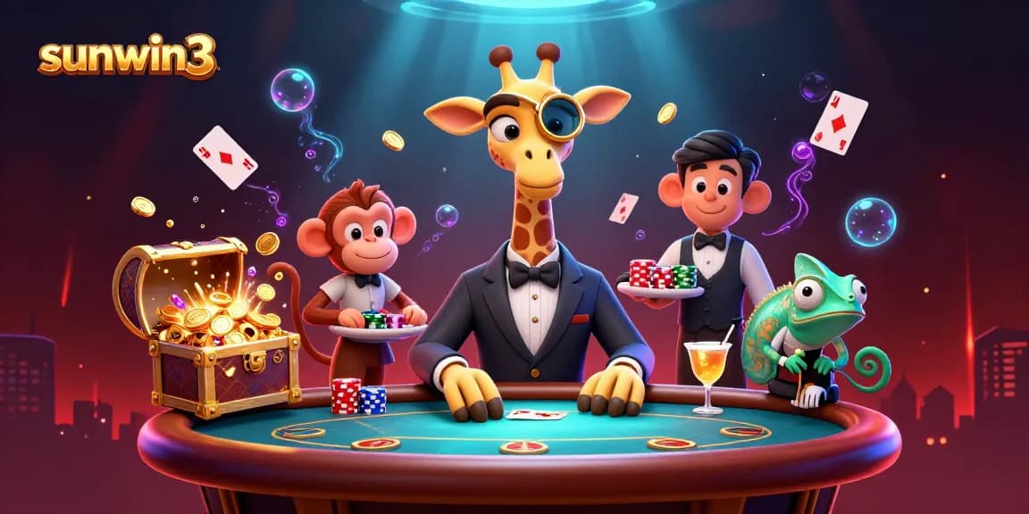 Experience excitement and winnings with sunwin3 in this vibrant casino-themed illustration.
