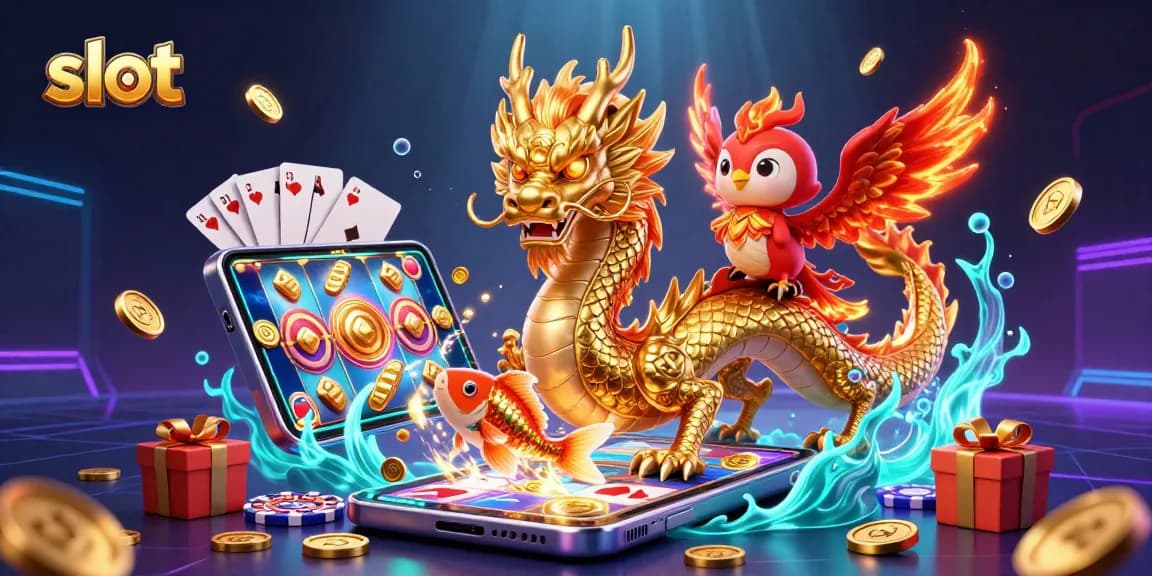 Win big with exciting slot games in a vibrant casino-themed scene.