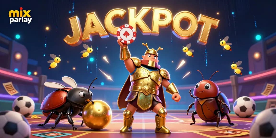 Experience mix parlay betting with captivating scenes of sports balls and triumphant characters in vibrant illustration.
