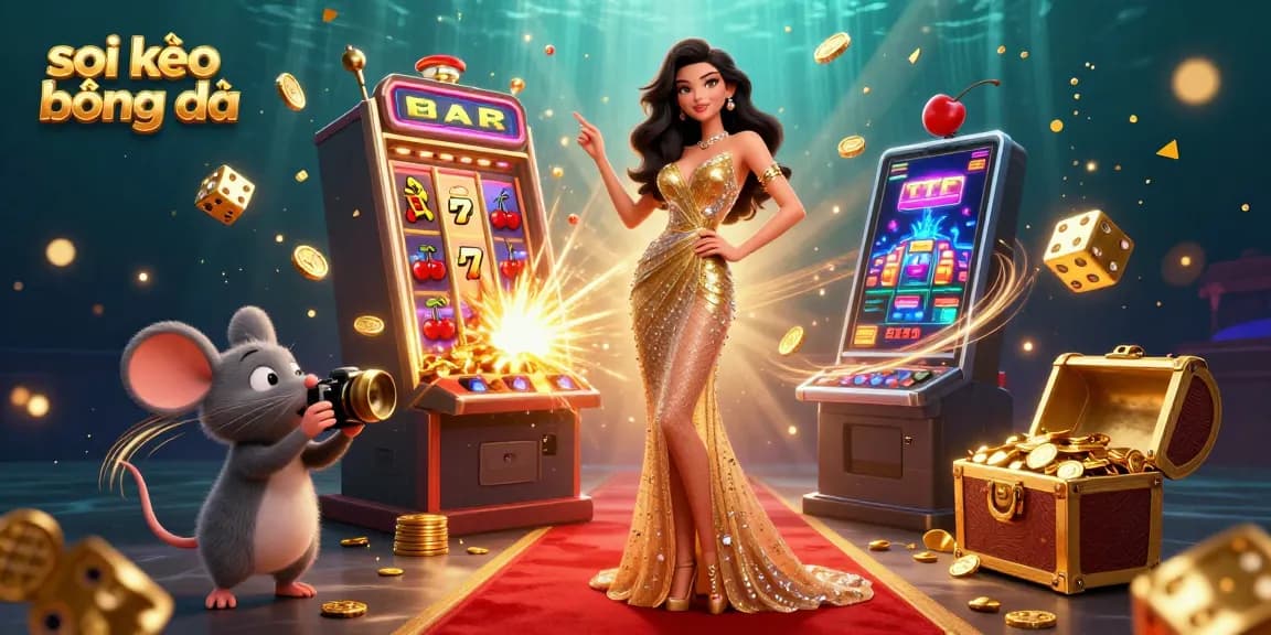 Soi kèo bóng đá with a glamorous woman and a mouse photographer amidst casino action