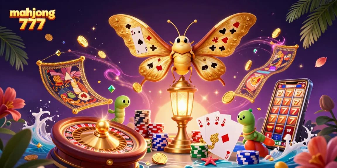 Engage with the dynamic mahjong 777 scene showcasing casino elements and golden coins.
