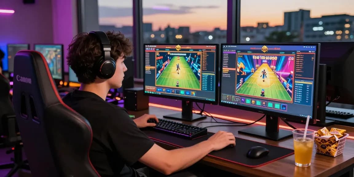 Engaging player focused on slot depo 5000 game in vibrant gaming setup, showcasing an exciting atmosphere.
