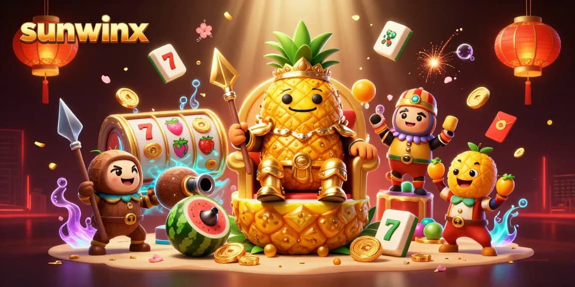 Engage in thrilling gameplay at sunwinx casino, featuring golden-themed characters, vibrant slots, and festive decorations.