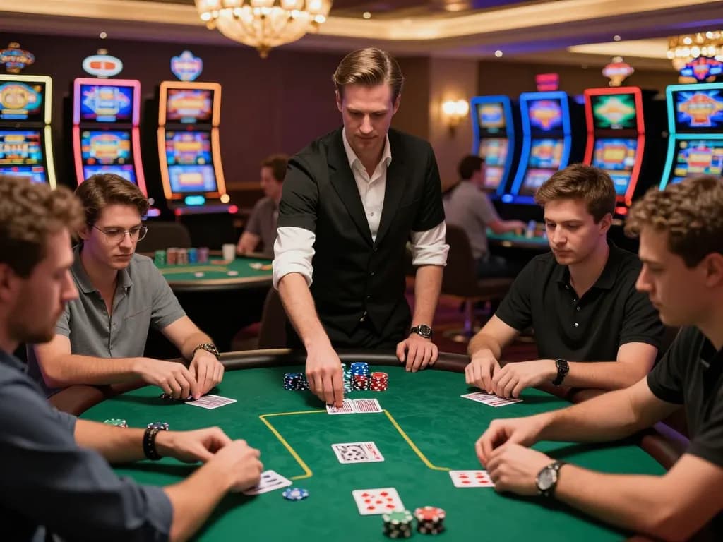 Players engaging in a thrilling poker game at the casino, strategizing their bets on 388bet.