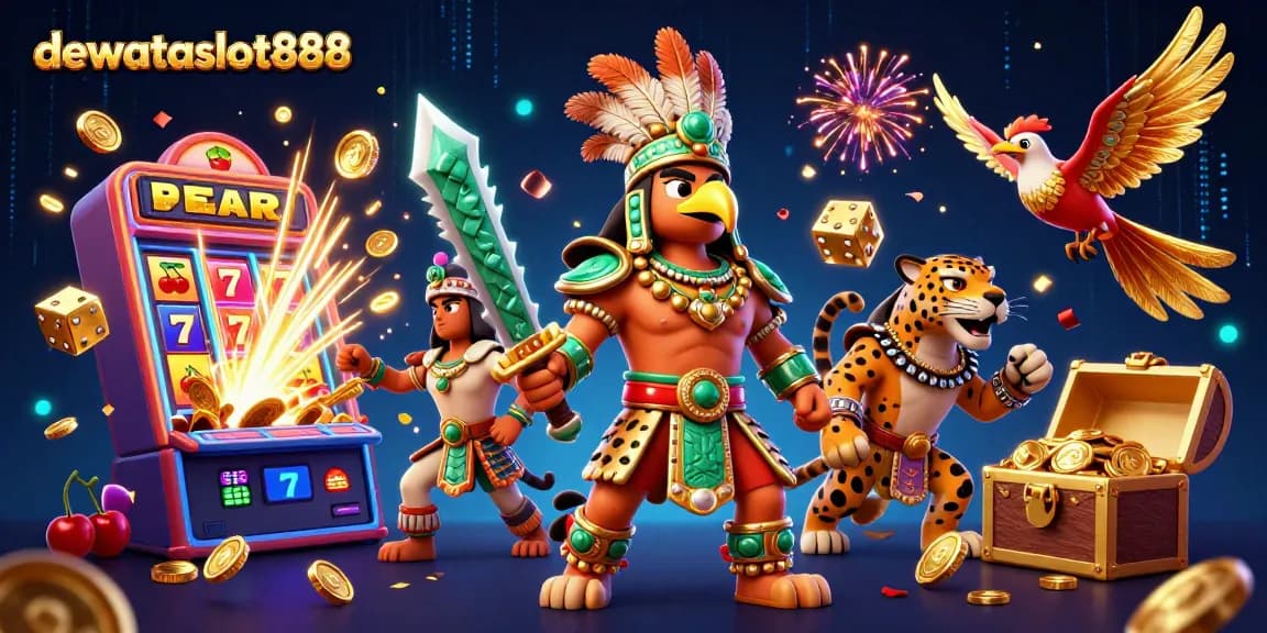 Menggandakan keseruan di dewataslot888 dengan ilustrasi slot mesin yang memukau dan simbol keberuntungan yang berkilau.