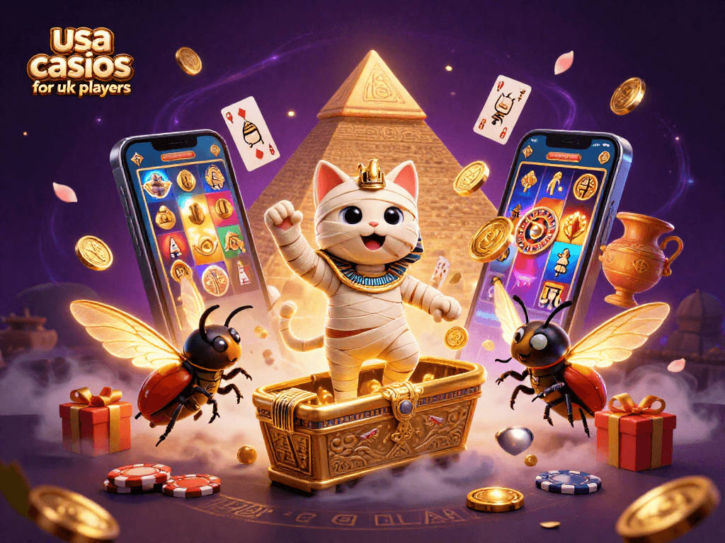Experience the excitement of usa casinos for uk players with vibrant gaming elements and characters.