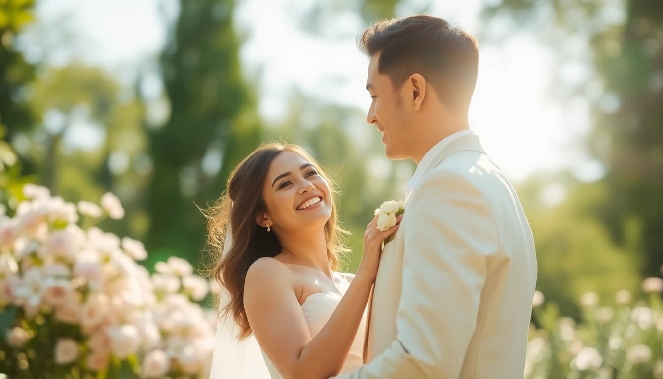 Embrace the beauty of light & airy photography with a joyful couple in a sunny outdoor setting.
