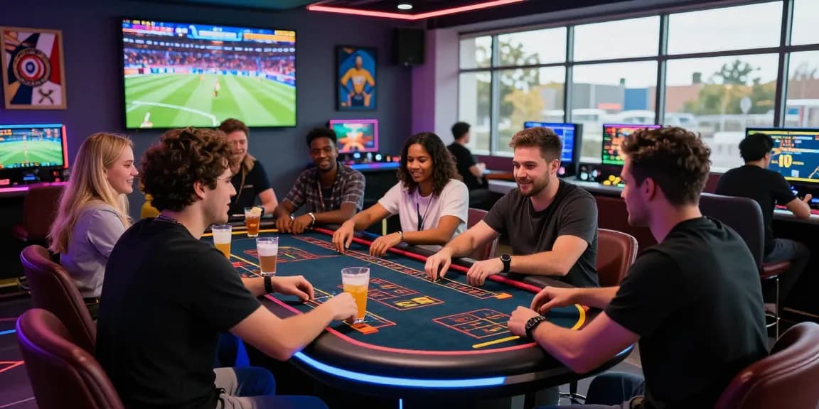 Engaging scene at a vibrant gambling lounge, where players explore the excitement of live gaming while 瞭解內容 on the latest strategies.