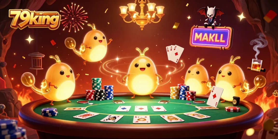 Experience the thrilling atmosphere of 79king's cave casino with glowing characters and poker elements.