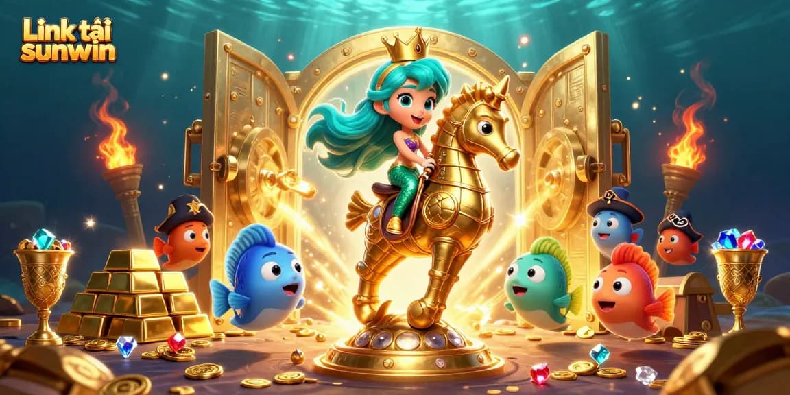 Experience the excitement with Link tải sunwin showcasing a mermaid princess, seahorse, and treasures.