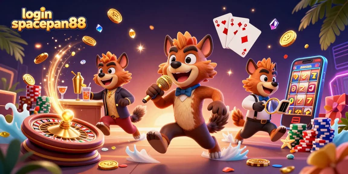 Experience exciting gameplay at login spaceman88 with playful hyena characters in a vibrant casino scene.