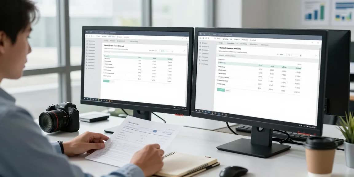 Professionals using AI to detect fake invoices in a secure office environment.