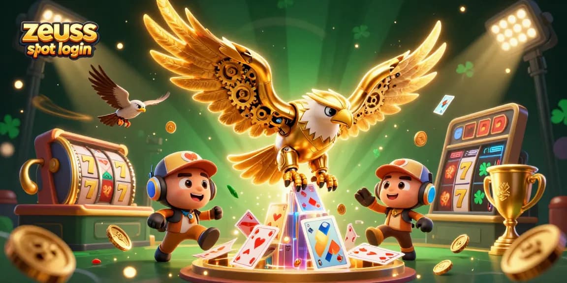Experience the thrill of zeus slot login with a dynamic 3D cartoon scene featuring casino elements.