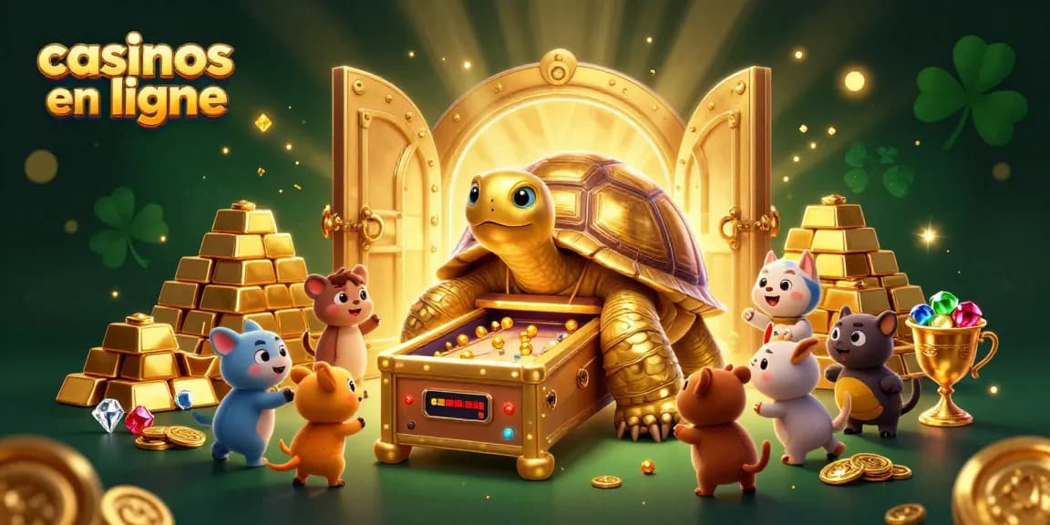 Jouez aux casinos en ligne avec une tortue géante et des trésors éclatants dans un univers ludique.
