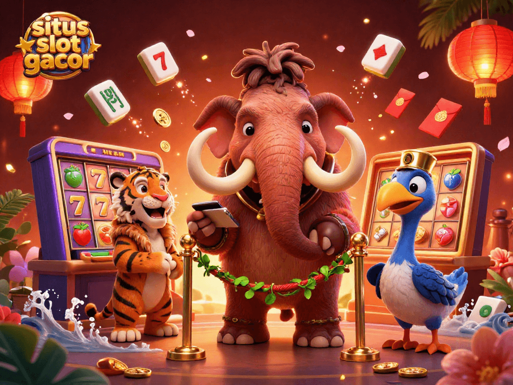 Engage with the vibrant world of situs slot gacor featuring dynamic casino characters and joyful gaming elements.