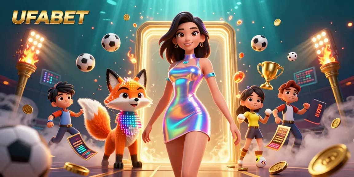 Experience thrilling UFABET sports betting with vibrant visuals of dynamic sports action and colorful characters.