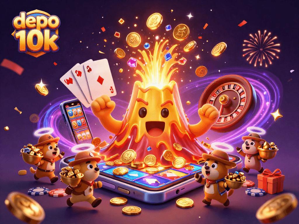 Experience thrilling wins with depo 10k as magical treasure erupts from a golden volcano in vibrant gameplay.