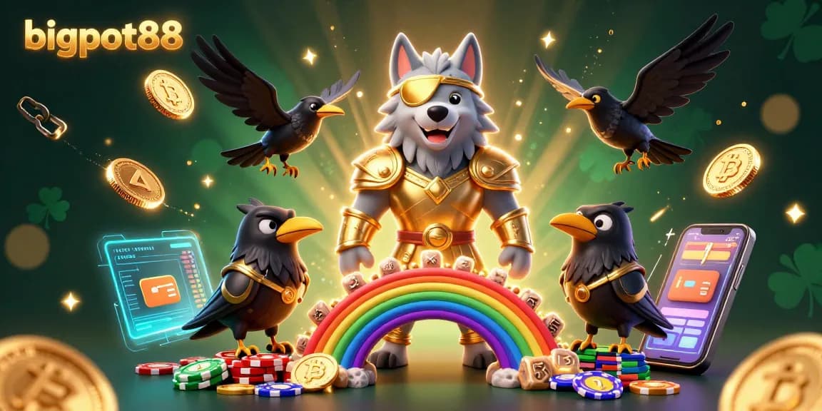 Spin the reels at bigpot88 with Odin and his ravens on a vibrant casino bridge.