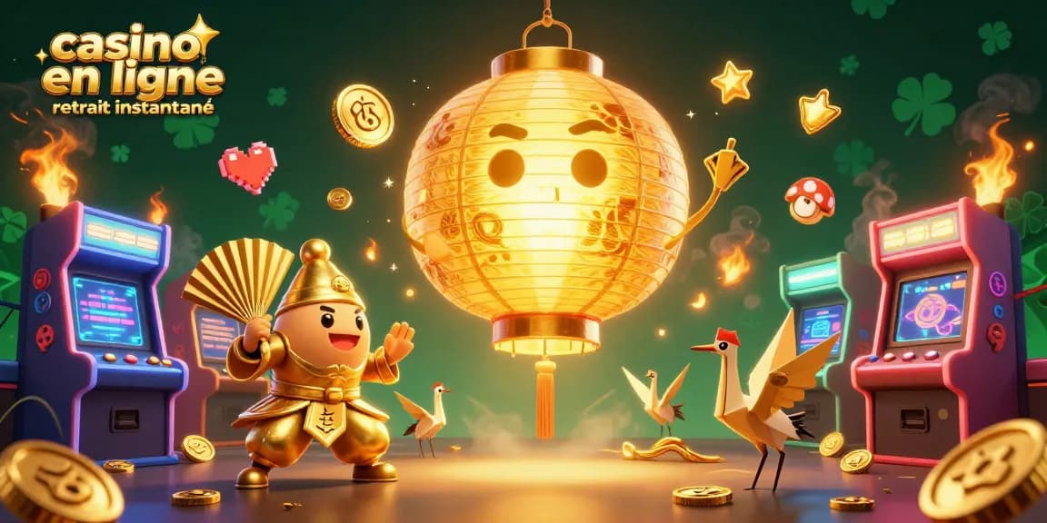 Un casino en ligne retrait instantané captivant avec un esprit en lanternes dorées et des jeux d'arcade colorés.