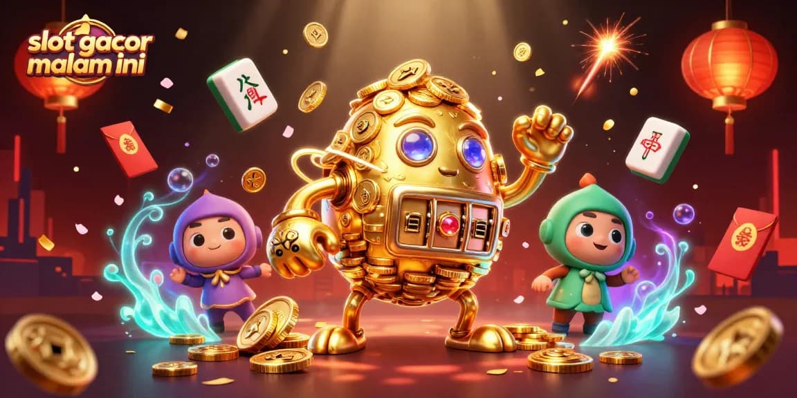 Menangkan jackpot spektakuler di slot gacor malam ini dengan gambar golem emas dan simbol mesin slot.