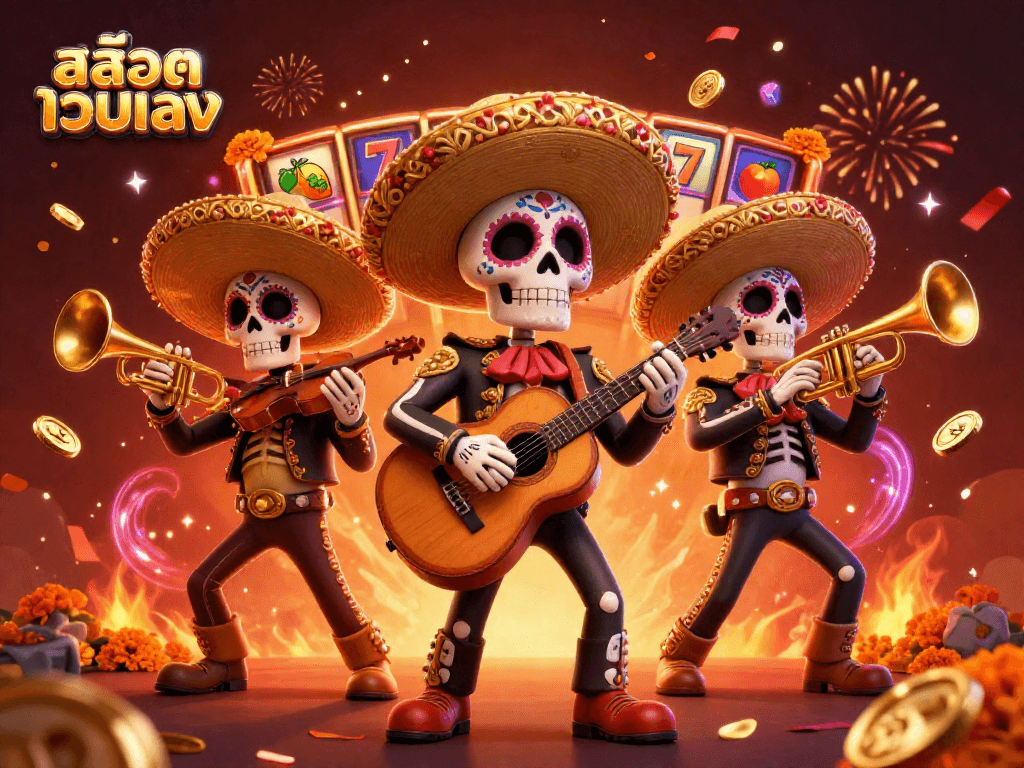 Engage with exciting สล็อตเว็บตรง gameplay featuring vibrant Day of the Dead-themed elements.