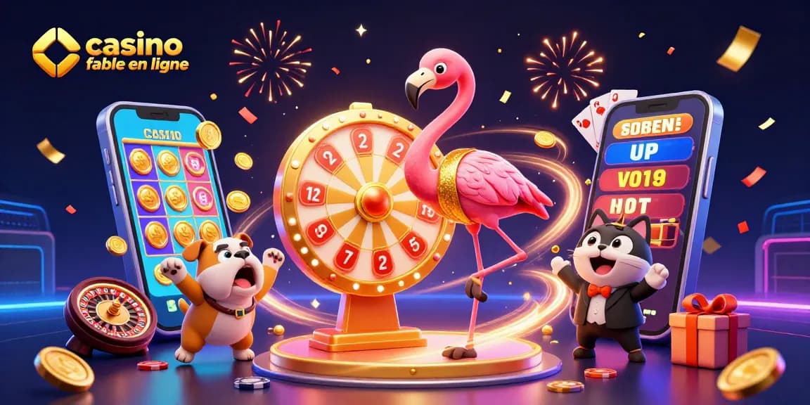 Jouez dans un casino fiable en ligne avec cette illustration colorée de machines à sous et jeux d'argent.
