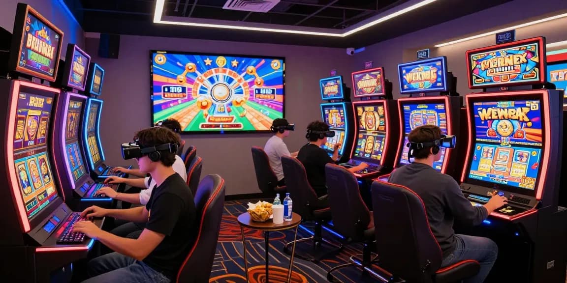Exciting slot gaming scene with diverse players engaging in vibrant online casino atmosphere.