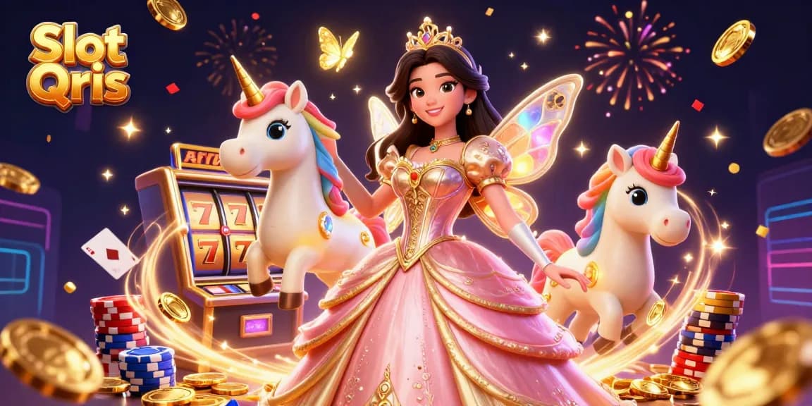Experience thrilling wins with Slot Qris, showcasing vibrant visuals of exciting casino elements.