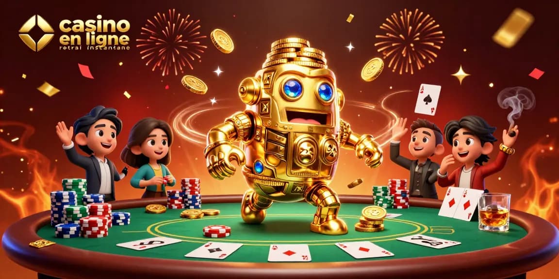 Retirez vos gains rapidement avec le casino en ligne retrait instantané, illustré par une scène festive de poker.