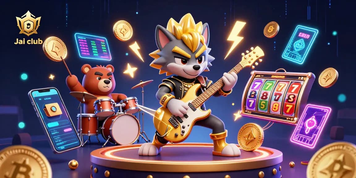 Join the action at Jai club with exciting slot reels and vibrant crypto visual elements!