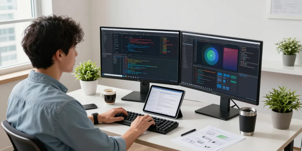 Developer working on innovative applications; telegram中文版下载 showcased in a productive software development environment.