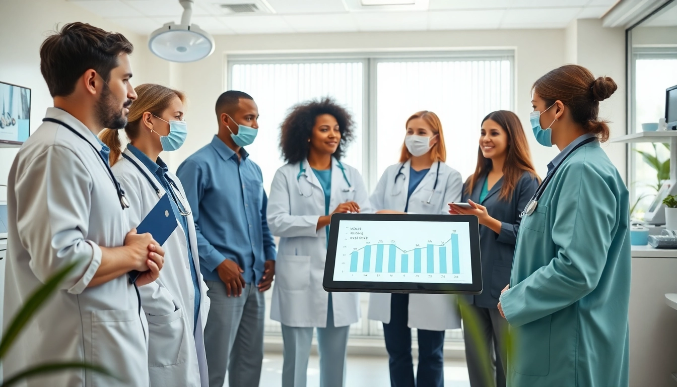 Engaging healthcare professionals collaborating to improve health outcomes in a modern clinic.