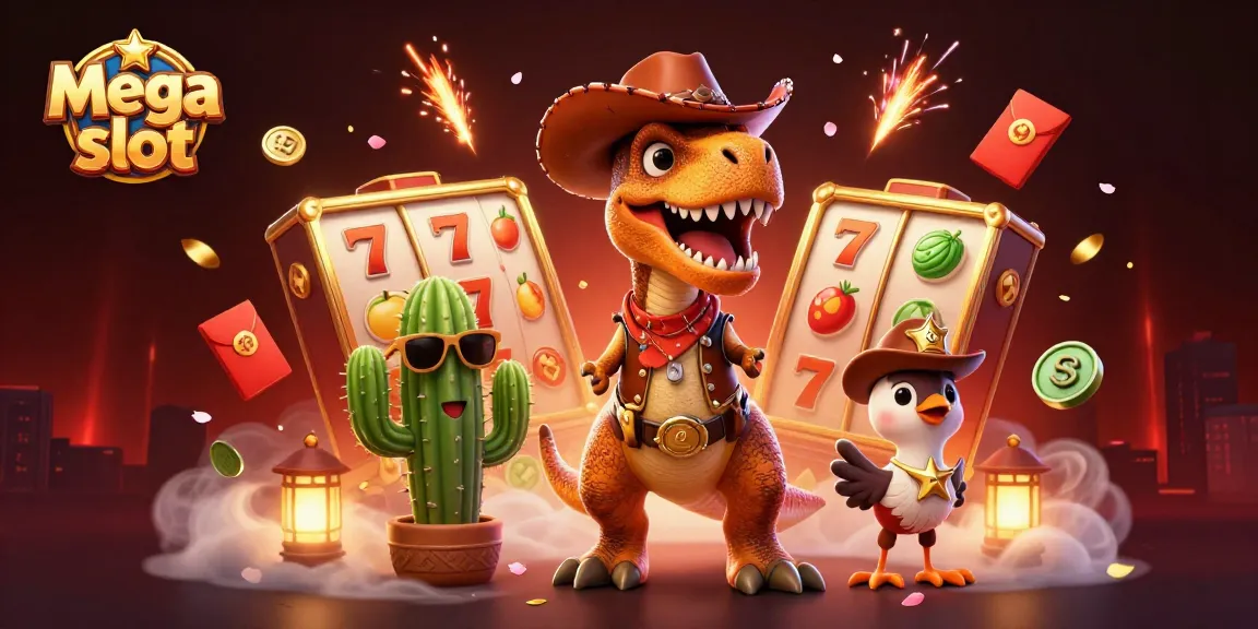 Experience thrilling spins with mega slot featuring dynamic characters and vibrant casino elements.