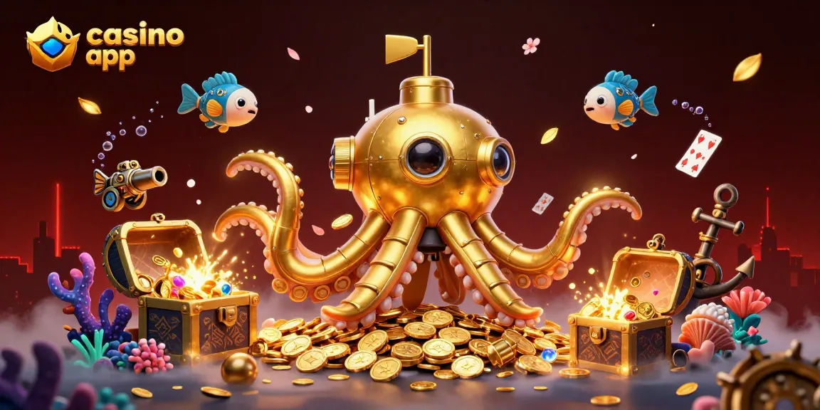 Profitez des avantages de l'application de casino avec un kraken en 3D et des trésors sous-marins.