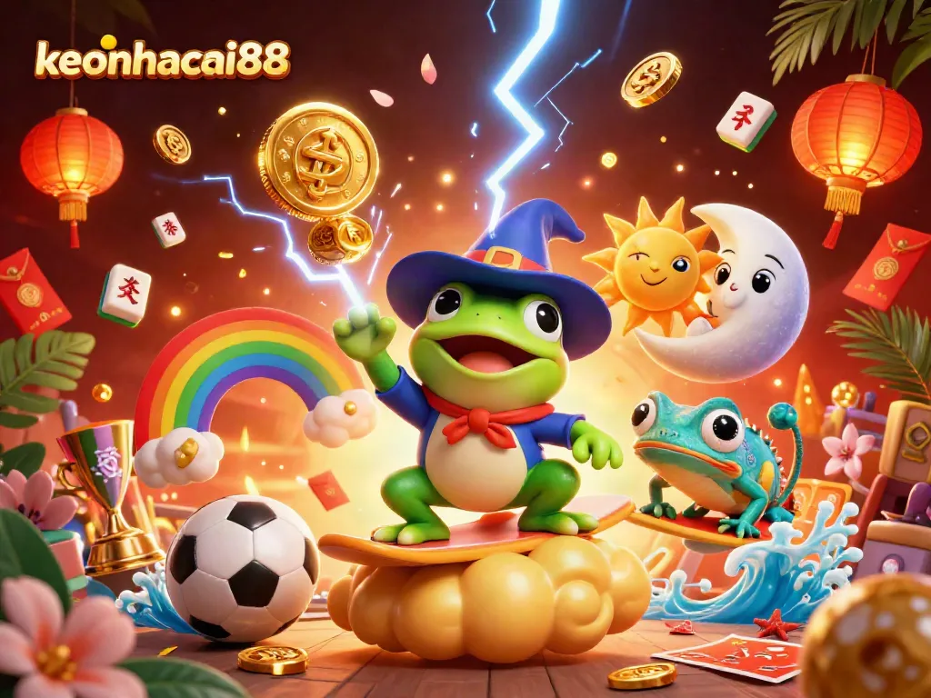 Engage in thrilling betting actions with keonhacai88's vibrant scene filled with sports elements.