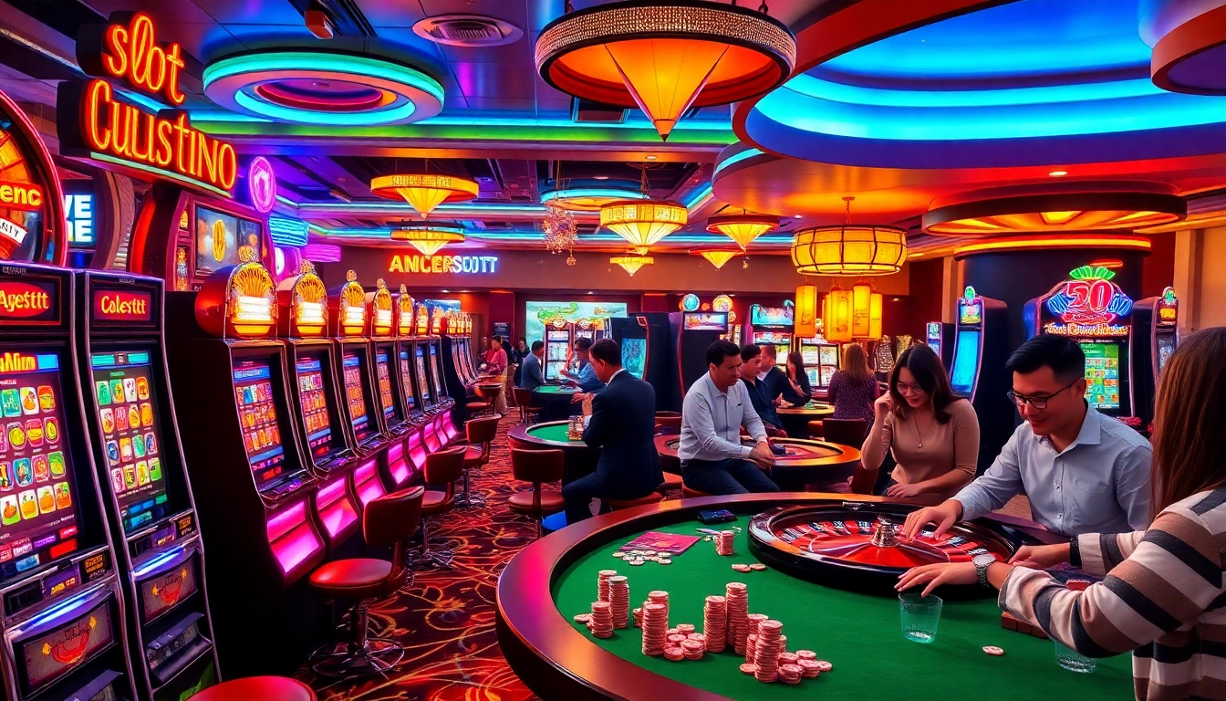 Rasakan sensasinya dengan slot deposit pulsa tanpa potongan dalam suasana kasino yang hidup penuh pemain dan permainan.