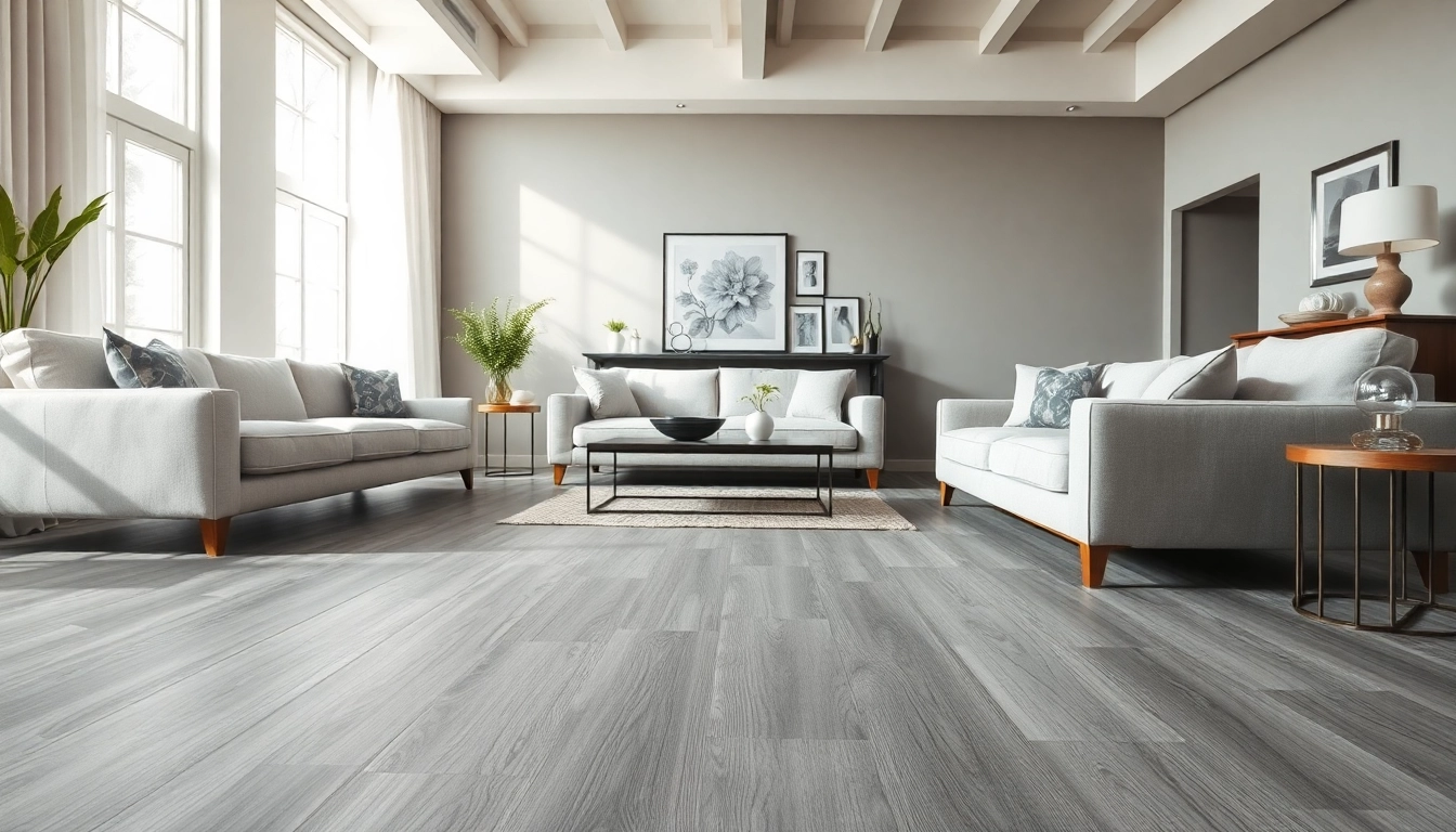 Enhance your home with grey vinyl flooring, emphasizing a stylish and modern living area.