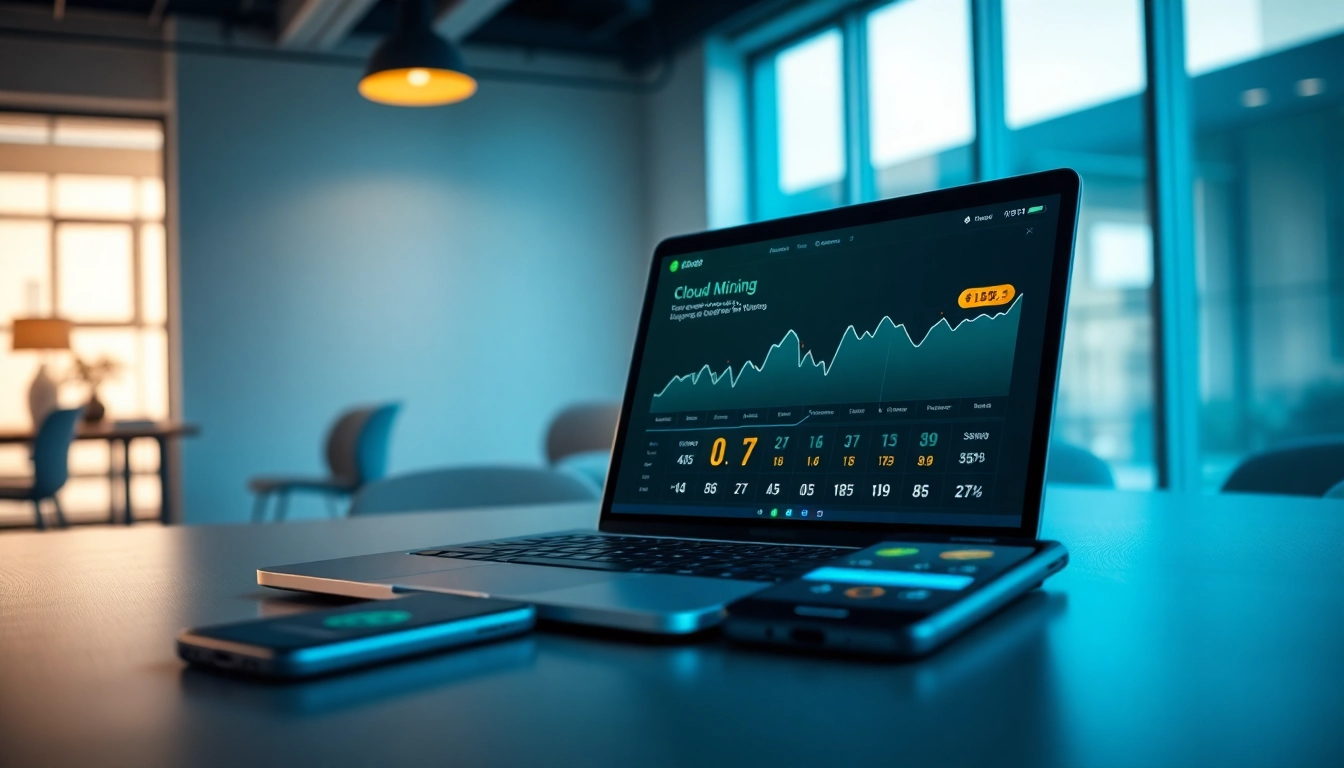 Engaging visual of a cloud mining app interface showcasing rising Bitcoin earnings.