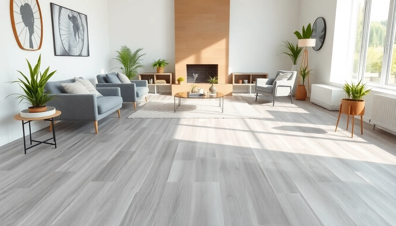 Explore grey vinyl flooring's elegant design in a contemporary living room setting.
