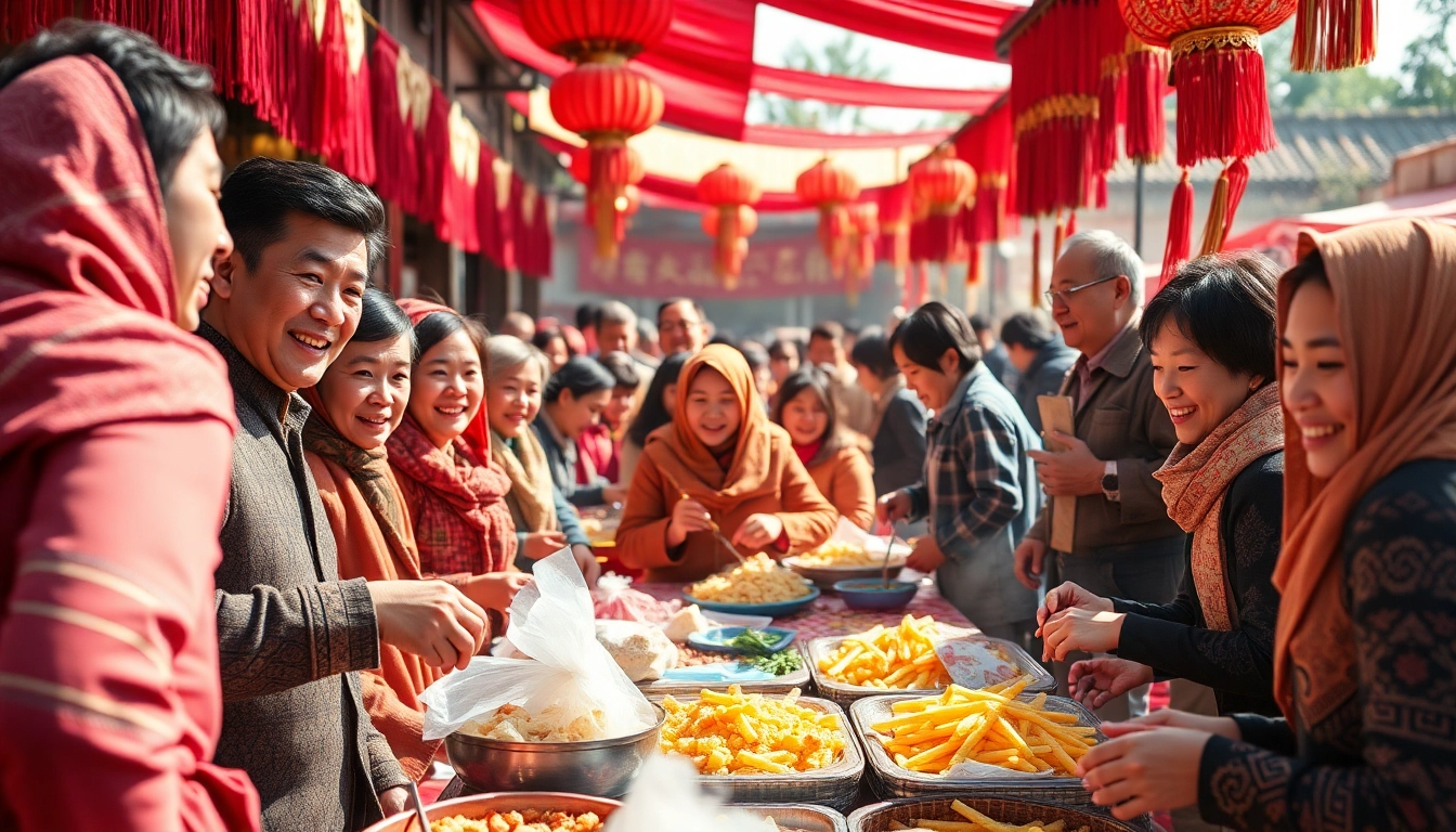 Members of the Uyghurs Community actively participating in a vibrant outdoor marketplace.