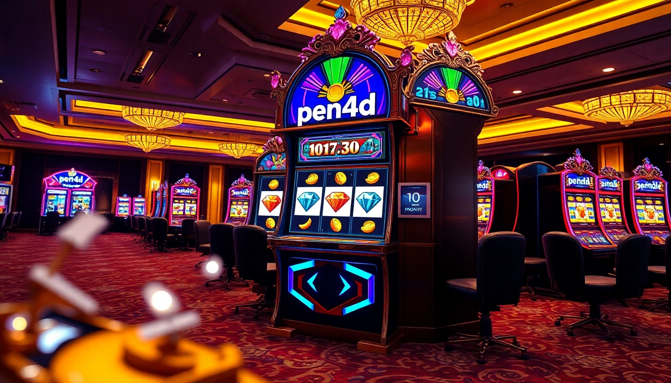 Engaging players winning high jackpots on the pen4d slot machine in a vibrant casino.