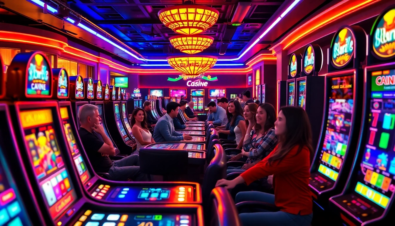 Aktive Spieler genießen casino online spiele in einem lebhaften Gaming-Lounge-Setting.