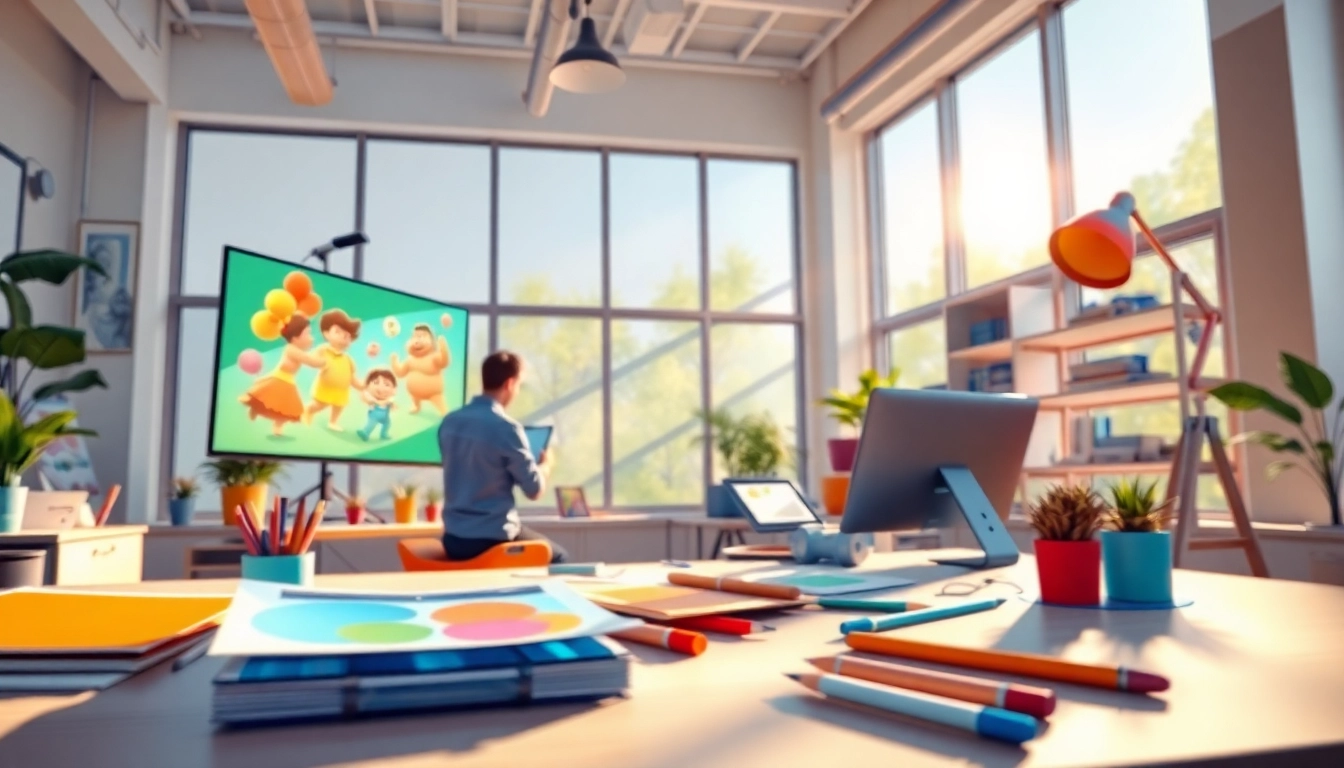 Animation Erstellen im kreativen Studio mit Designer und bunten Entwürfen.