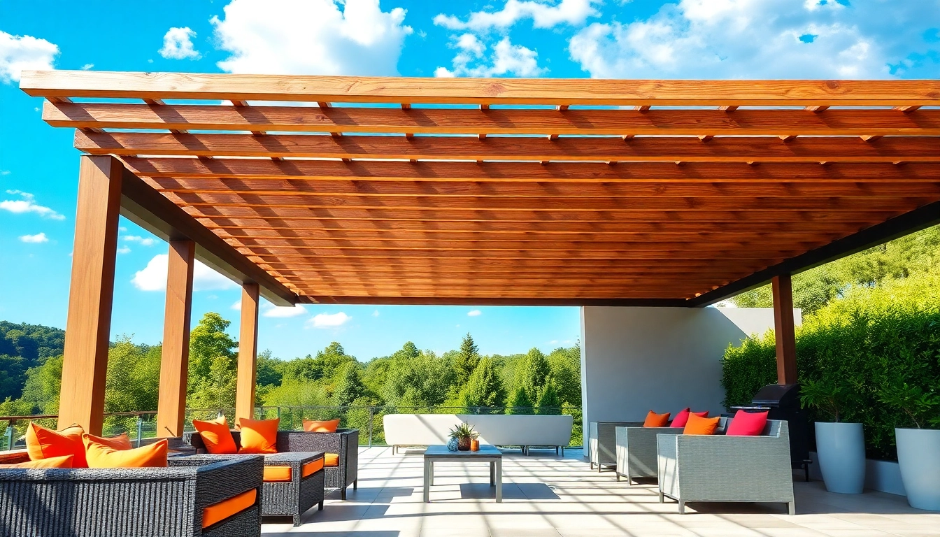 Terrassenueberdachung Ungarn mit eleganter Pergola und schoenem Aussenbereich.