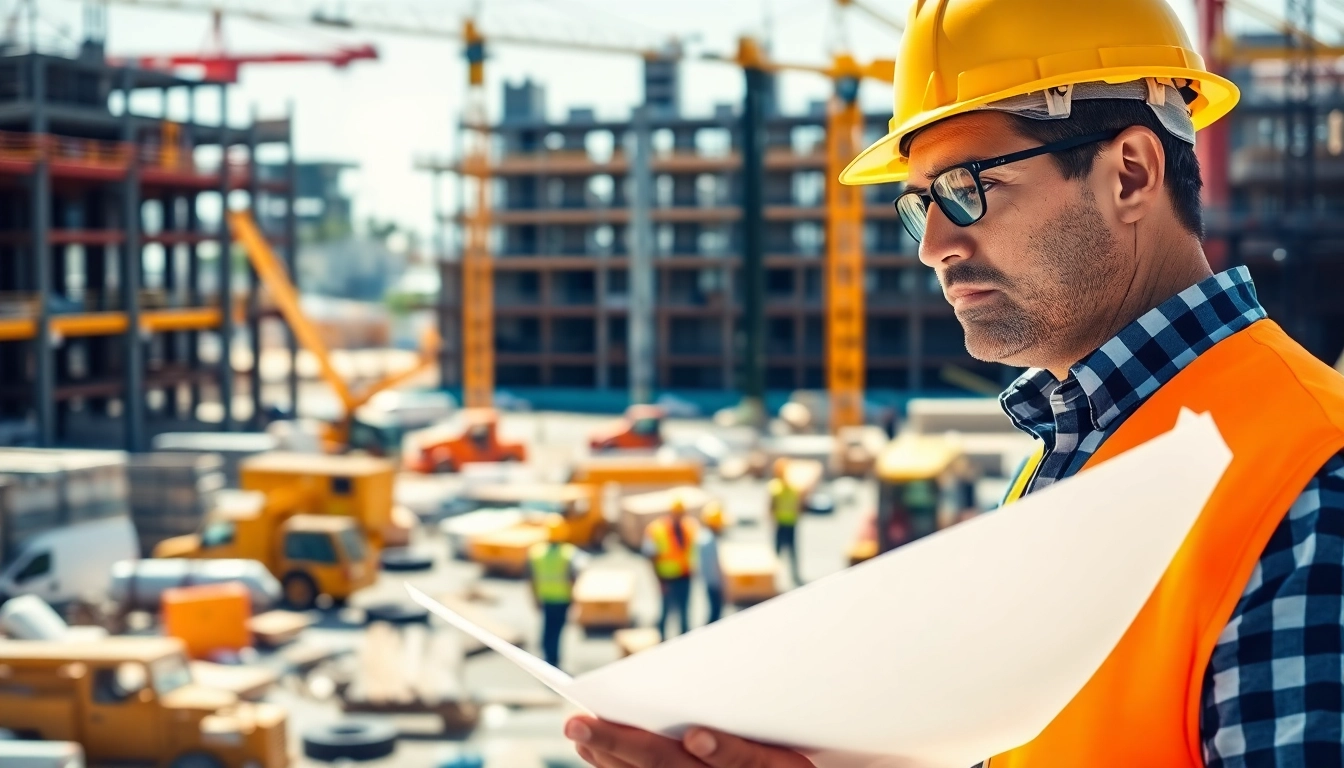New Jersey Construction Manager reviewing plans on an active construction site.